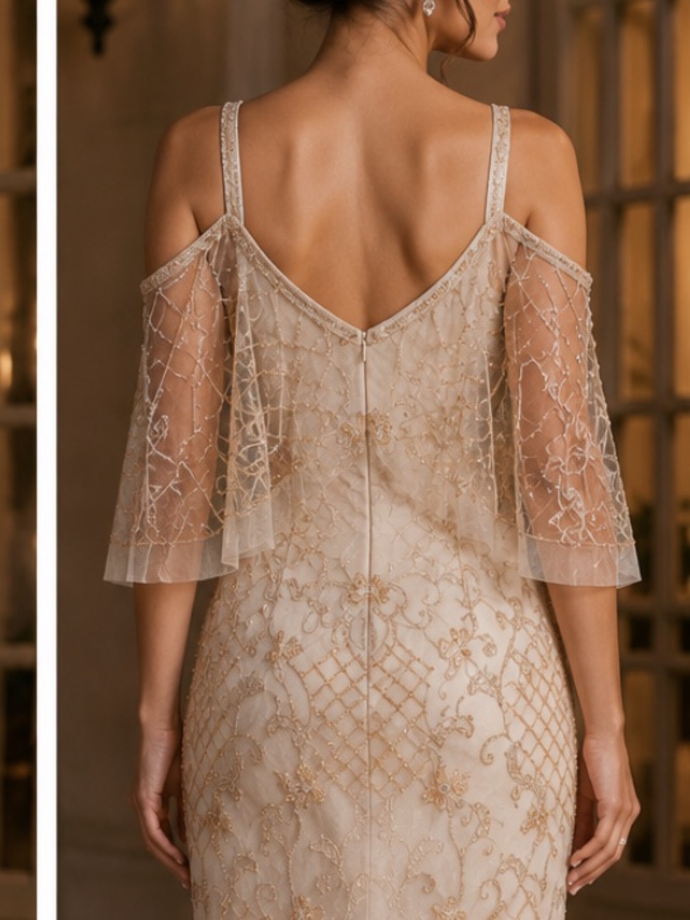 Aidan Mattox beaded cold shoulder evening long Gown - Picture 3 of 8